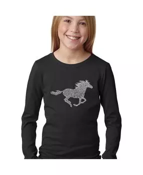 Лонгслив с надписью Big Girl's Word Art — Horse Breeds LA Pop Art, черный