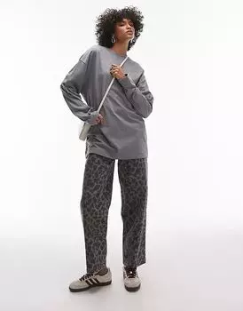 Футболка с длинными рукавами и отделкой швами цвета древесного угля Topshop