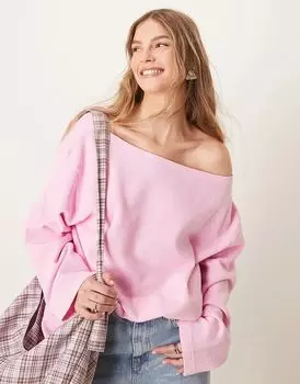 Футболка с длинными рукавами и открытыми плечами вафельного цвета, выбеленная розовая ASOS DESIGN