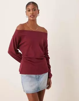 Футболка с длинными рукавами и открытыми плечами ASOS DESIGN темно-вишневого цвета