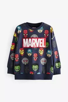 Футболка с длинными рукавами и пайетками Marvel из 100% хлопка (3 16 лет) Next, синий