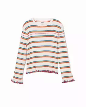 Футболка с длинными рукавами и полосками для девочки Desigual, цвет Crudo