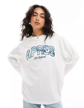 Футболка с длинными рукавами и принтом Apres белого цвета ASOS DESIGN