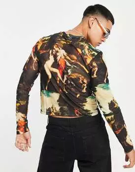 Футболка с длинными рукавами и принтом ASOS DESIGN – ЧЕРНАЯ