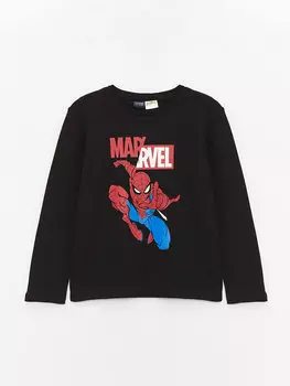 Футболка с длинными рукавами и принтом «Человек-паук» для мальчиков с круглым вырезом LCW Kids, новый черный