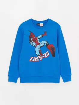 Футболка с длинными рукавами и принтом «Человек-паук» для мальчиков с круглым вырезом LCW Kids, темно-синий