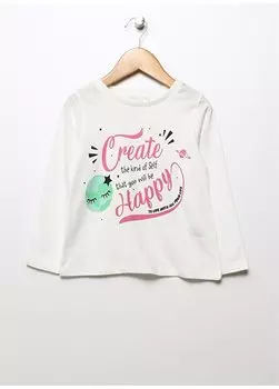 Футболка с длинными рукавами и принтом для маленьких девочек с круглым вырезом цвета экрю 22FWG-63 Mammaramma, экрю