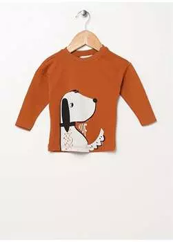 Футболка с длинными рукавами и принтом для маленьких мальчиков с круглым вырезом корицы 22FWB-19 Mammaramma