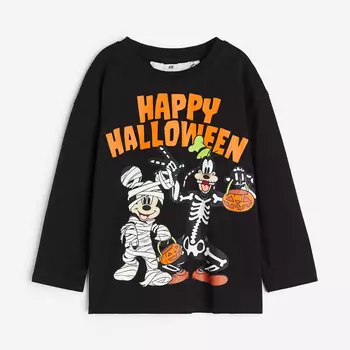 Футболка с длинными рукавами и принтом H&M Disney Happy Halloween, черный/оранжевый/белый