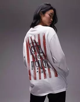 Футболка с длинными рукавами и принтом Hotel Rouge в белом цвете Topshop