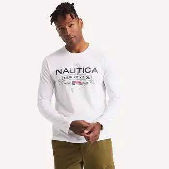 Футболка с длинными рукавами и принтом Nautica, цвет bright white