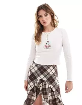 Футболка с длинными рукавами и принтом оленя в рубчик розового цвета Miss Selfridge