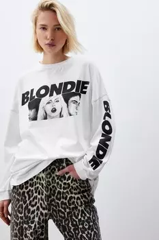 Футболка с длинными рукавами и принтом скейтерской группы Blondie из 100% хлопка Next, белый
