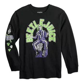 Футболка с длинными рукавами и рисунком «Beetlejuice Sitting Pose» для мальчиков 8–20 лет Licensed Character, черный