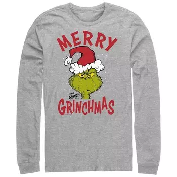 Футболка с длинными рукавами и рисунком Big & Tall Dr. Seuss The Grinch с рождественским рисунком Licensed Character, цвет Athletic Heather
