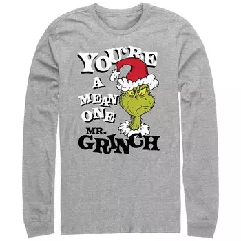 Футболка с длинными рукавами и рисунком Big & Tall Dr. Seuss You're A Mean One Mr. Grinch Licensed Character, цвет Athletic Heather
