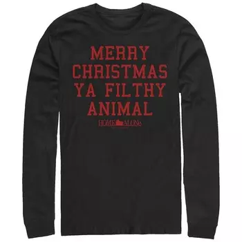 Футболка с длинными рукавами и рисунком Big & Tall Home Alone Merry Christmas Ya Filthy Animal Licensed Character, черный