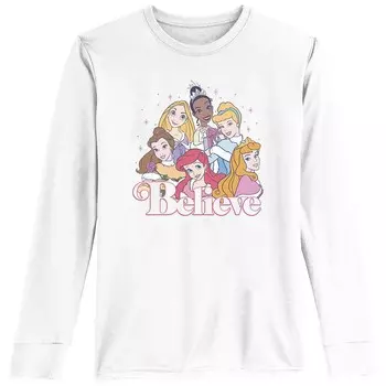 Футболка с длинными рукавами и рисунком для девочек 7–16 лет с принцессами Диснея: Ариэль, Рапунцель, Тиана, Белль, Золушка и Аврора. Disney, белый