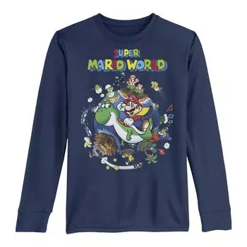 Футболка с длинными рукавами и рисунком для мальчиков 8–20 лет Super Mario World Yoshi & Mario Round The World Licensed Character