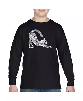 Футболка с длинными рукавами и рисунком кота для мальчиков La Pop Art, черный