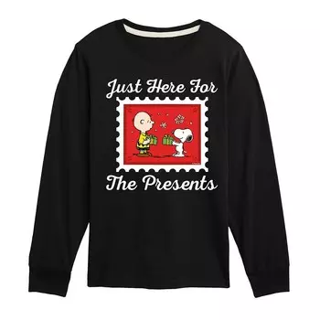Футболка с длинными рукавами и рисунком Peanuts Just Here For The Presents для мальчиков 8–20 лет Licensed Character, черный