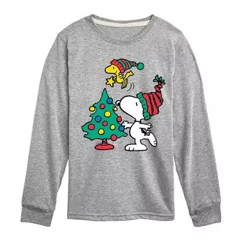 Футболка с длинными рукавами и рисунком Peanuts Snoopy & Woodstock Tree для мальчиков 8–20 лет Licensed Character, цвет Heather Gray