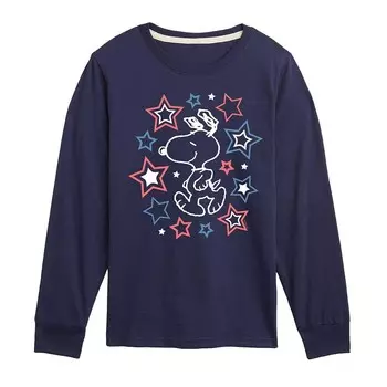 Футболка с длинными рукавами и рисунком Peanuts Snoopy Stars для мальчиков 8–20 лет Licensed Character, темно-синий