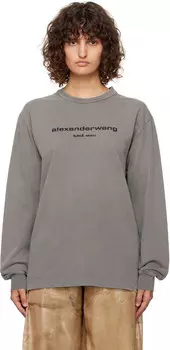 Футболка с длинными рукавами и серым блестящим логотипом Puff Alexander Wang