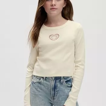 Футболка с длинными рукавами и стразовыми сердцами Gap, белый