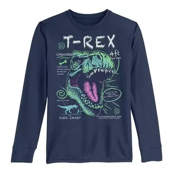 Футболка с длинными рукавами и текстовым плакатом с динозавром T-Rex для мальчиков 8–20 лет Licensed Character, темно-синий