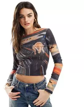 Футболка с длинными рукавами и укороченным кроем ASOS с арт-принтом The Scream