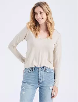 Футболка с длинными рукавами и V-образным вырезом Abercrombie & Fitch, цвет Cream