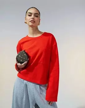 Футболка с длинными рукавами и вафельным узором красного цвета ASOS DESIGN