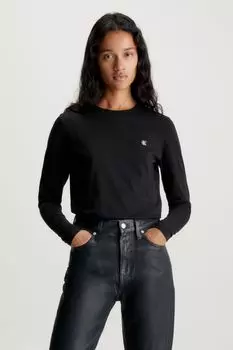 Футболка с длинными рукавами и вышитым логотипом Calvin Klein Jeans, черный