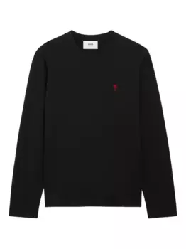 Футболка с длинными рукавами и вышивкой AMI Paris, черный