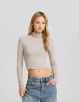 Футболка с длинными рукавами и высоким воротником Bershka, серый