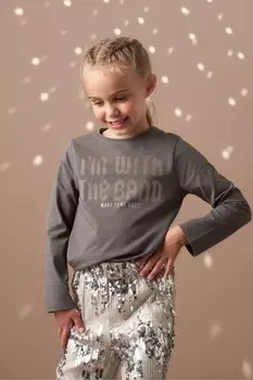 Футболка с длинными рукавами и заклепками Jem Angel & Rocket, серый