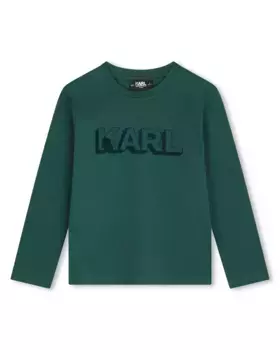 Футболка с длинными рукавами из 100% хлопка для мальчика Karl Lagerfeld Kids, темно-зеленый
