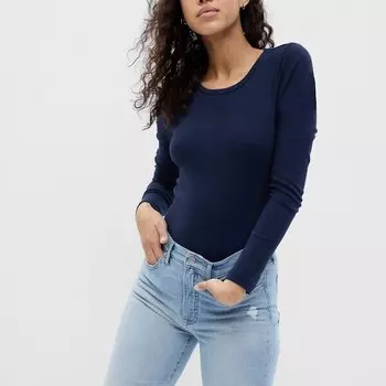 Футболка с длинными рукавами из хлопка и модала Gap, синий