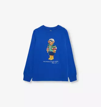 Футболка с длинными рукавами из хлопка с принтом поло для мальчиков Polo Ralph Lauren, синий