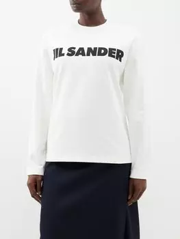 Футболка с длинными рукавами из хлопкового джерси с логотипом Jil Sander, белый