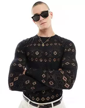 Футболка с длинными рукавами из открытой ткани ASOS DESIGN, связанная крючком
