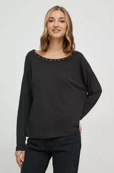 Футболка с длинными рукавами из смесового льна Pepe Jeans, черный