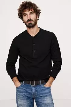 Футболка с длинными рукавами из толстой двойной вязки с хенли Banana Republic, черный