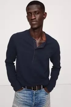 Футболка с длинными рукавами из толстой двойной вязки с хенли Banana Republic, синий