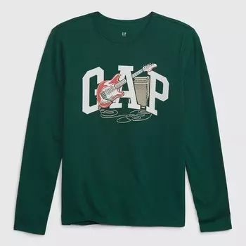 Футболка с длинными рукавами логотипом и принтом Gap, зеленый