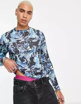 Футболка с длинными рукавами облегающего кроя ASOS DESIGN со сплошным принтом