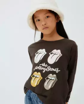 Футболка с длинными рукавами Rolling Stones Licenses Mini Languages с капюшоном для девочки Kids El Corte Ingls, черный