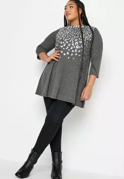 Футболка с длинными рукавами Side Split Foil Print Yours Clothing, цвет grey