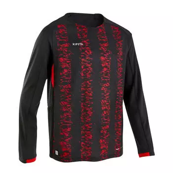 Футболка с длинными рукавами VIRALTO club детская черно-красная полоска KIPSTA, черный/неоново-красный